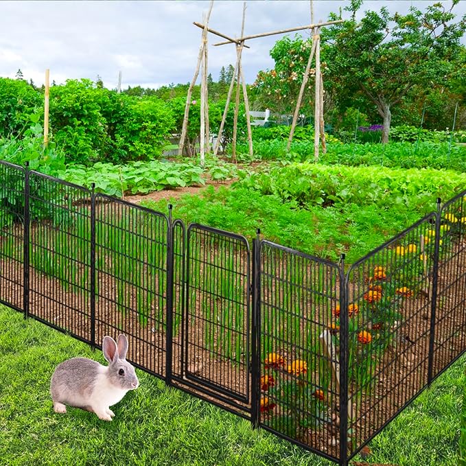 Garden Fencing 36 inch High, 10 Panels Total 22.1 Ft(L) Dog Fence Outdoor for Yard, Gate 21 inches Wide with Low Sills. Animal Barrier Fence, Fencing for Garden Beds, Rabbit Fences