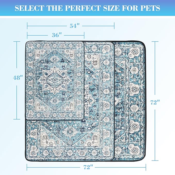 Ocean-Blue Non-Slip Dog Washable Pee Pad Extra Large 72" x 72", Reusable Pet Training Pad for Dogs, Cats, and Puppies