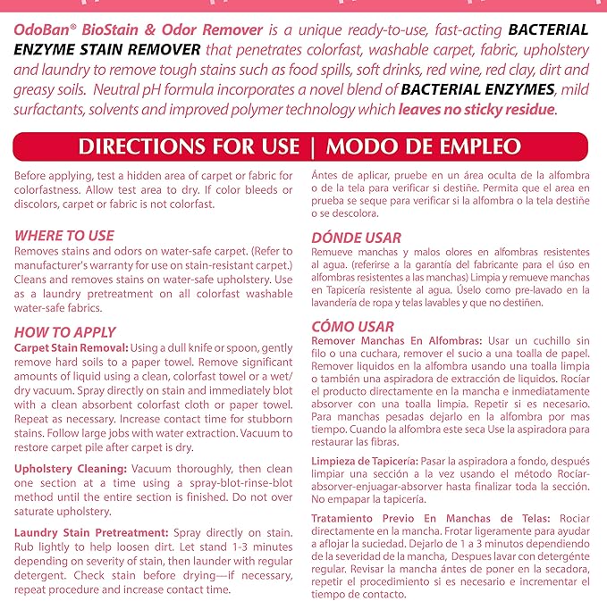 OdoBan Professional Cleaning and Odor Control Solutions, Ready-to-Use Biostain and Odor Remover, Made in the USA, 32 oz Spray Bottle and 1 Gallon