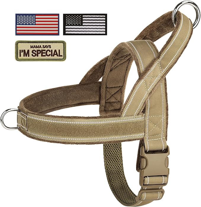Forestpaw No Pull Dog Harness - Soft Flannel Padded Tactical Dog Vest Harness with Quick Release Buckle, Adjustable Reflective Pet Harness for Large Dogs Walking Training,Brown XL