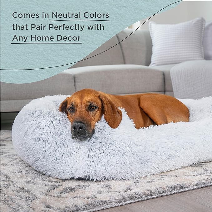 Best Friends by Sheri Shag Lounge Bed Calming Faux Fur Dog Bed, Frost, Large, 36" x 27"