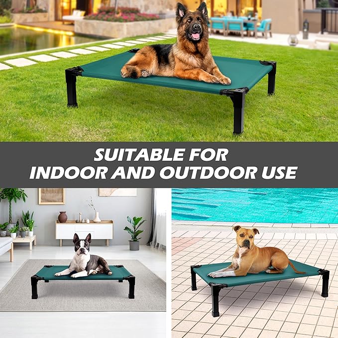 Heeyoo Elevated Dog Bed, Cooling Raised Pet Cot with Chew Proof Washable Breathable Mesh and Metal Frame, Portable Dog Cot Bed with No-Slip Feet for Outdoor or Indoor Use