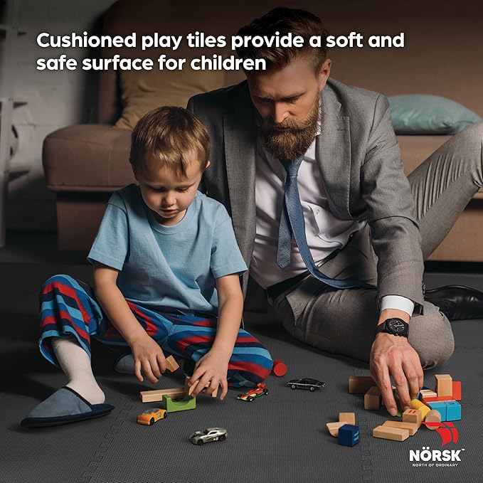 Norsk Multi-Purpose Reversible Floor Mats - EVA Interlocking Foam Tiles (Gray/Black 40 Tiles - 160 sq. Ft. 1/2" Thick)