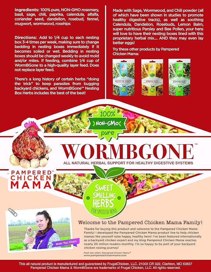 Non-GMO Backyard Chicken Nesting Herbs (8 Pounds) - Naturally Keep a Clean Coop Your Hens Will Love - Chicken Supplies and Feed WormBGone