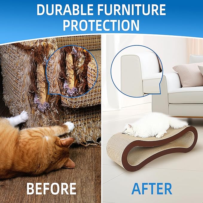 2 in 1 Cat Scratcher Cardboard, Cat Scratching Board Furniture Protector, Cat Scratching Post, Cat Beds for Indoor Cats, Infinity Shape, X-Large