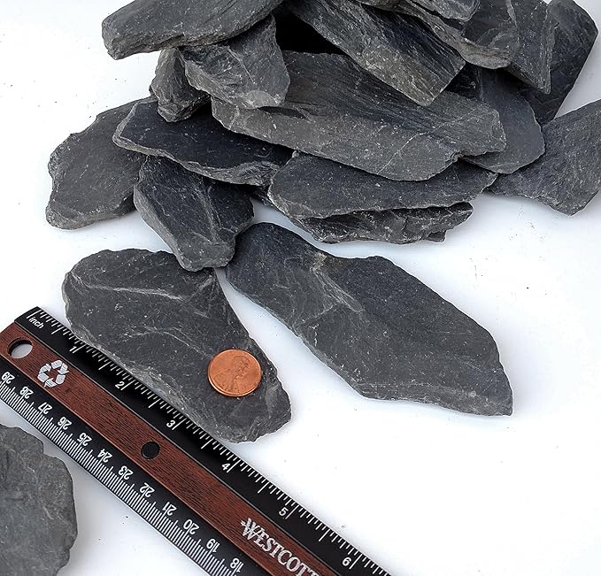 Natural Slate Stone 3 to 5 Inches - USA Sourced and Packaged for Aquascaping Aquariums, Terrariums, Paludariums, Reptiles, Wargaming, Model Railroads, Miniature Gardens, Mosaic Art (12lbs)