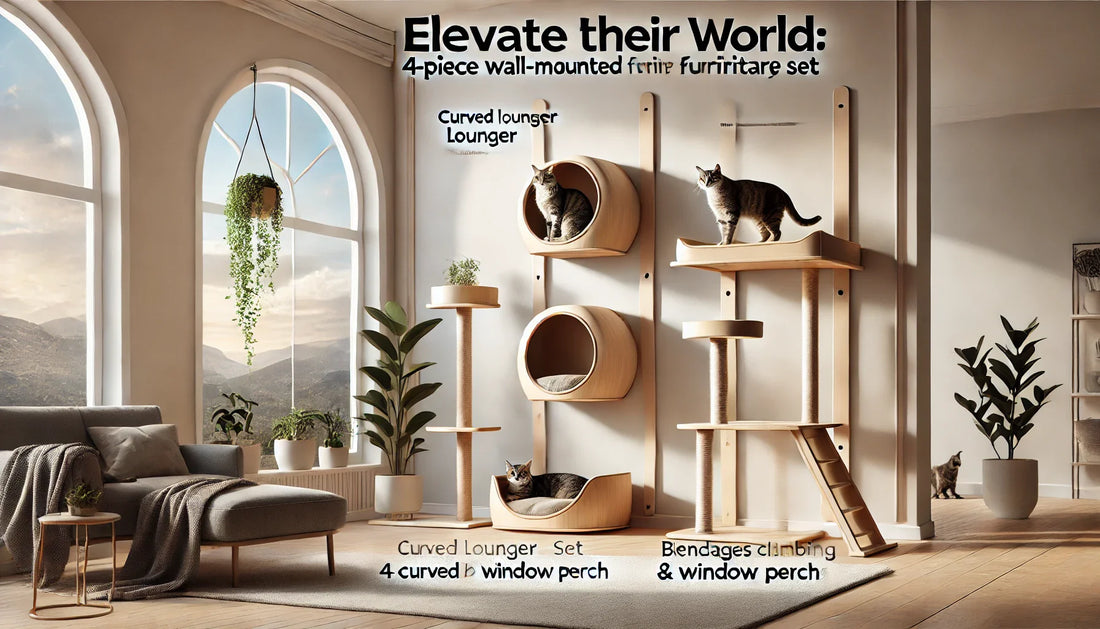 Elevate Their World: 4-Piece Wall-Mounted Cat Furniture Set with Curved Bed & Window Perch