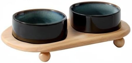 Ceramic Elevated Cat Food and Water Bowl, Kitty Bowl, Raised Cat Dish, Pet Feeder (5.1 in, 2 x Starry Sky + Stand)