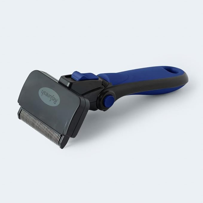 Deshedding Dog Brush for Long Hair (Medium,Blue) – Gentle Deshedding tool for Dogs & Cats – Reduces shedding, without damaging topcoat. Removes Loose Fur & Dead Undercoat.