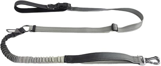Hands Free Dog Leash for Large Medium Dogs Heavy Duty Bungee Reflective Adjustable Waist Leashes for Walking Running with Car Buckle 4-6FT (Grey)