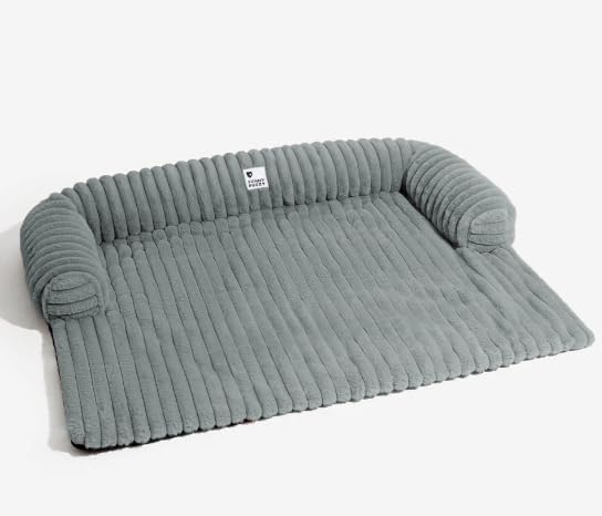 FUNNY FUZZY Pet Couch Cover for Sofa, Calming Dog Bed for Couch, Fluffy Plush Dog Couch Mat for Furniture Protector for Medium Dogs and Cats, 33×28 in, Mist Grey