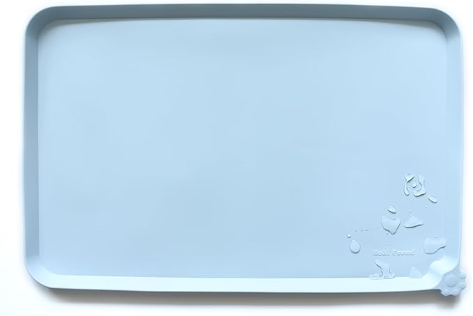 Hoki Found X-Large Silicone Pet Food Mats - Non Slip Dog Cat Bowl Placemat - Waterproof Dog Cat Food Mats for Carpet - Frost