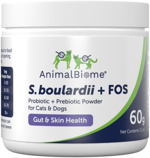 Pet Probiotics - S. boulardii + FOS Probiotic and Prebiotic Powder for Dogs and Cats 60g