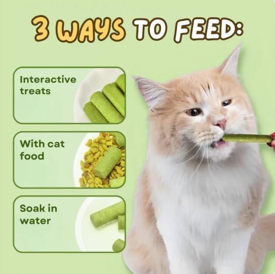 Primeco Cat Grass Teething Stick, Natural Grass Molar Rod Made of Chicken & Cat Grass, 6 PCS Per Bag for Cat Indoor Teeth Cleaning, Hairball Removal, Dental Care, Increase Appetite (6 pcs)