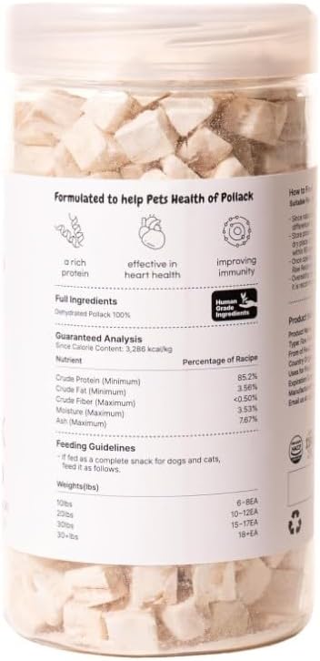 Puppyluv Treat - Freeze Dried Pollock Dog & Cat Treats, Wild Caught, Single Ingredient, Natural High Protein & Fish Oil, Grain Free, Gluten Free, 2.8oz