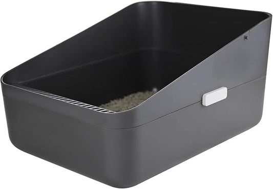 Sfozstra Cats Litter Box Low: Open Sifting Design -Tracking Space Saving - Grey Small Litter Box for Kittens up to 8 lbs