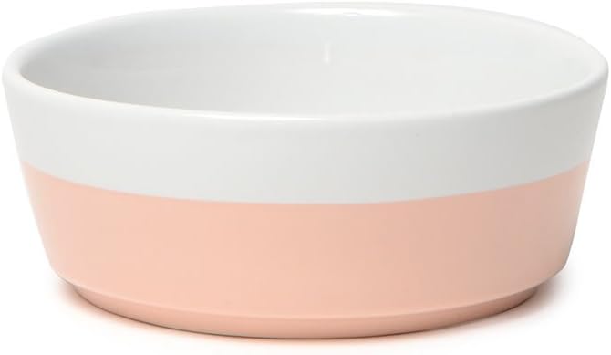 Waggo Dipper Ceramic Dog Bowl for Small and Large Breeds - Heavyweight and Durable Pet Food and Water Dish Crock, Dishwasher Safe, Modern (Rose, Small)