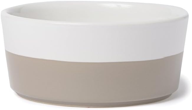 Waggo Dipper Ceramic Dog Bowl for Small and Large Breeds - Heavyweight and Durable Pet Food and Water Dish Crock, Dishwasher Safe, Modern (Vintage Grey, Small)