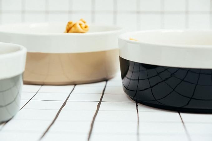 Waggo Dipper Ceramic Dog Bowl for Small and Large Breeds - Heavyweight and Durable Pet Food and Water Dish Crock, Dishwasher Safe, Modern (Midnight Blue, Medium)