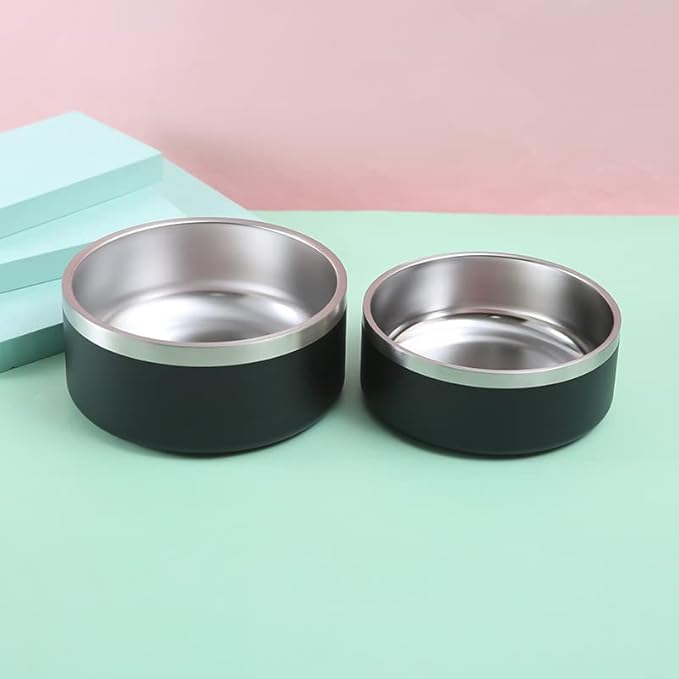 Black Dog Bowl, Double Wall Stainless Steel Pet Bowl, Vacuum Insulated Pet Feeder, Non-Skid Pet Bowl, 32 oz