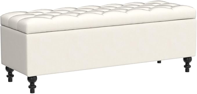 Ottoman with Storage,50.2-inch Upholstered End of Bed Storage Bench for Bedroom,for The Living Room,for Entryway, with Button and Safety Hinges,Detachable (White)