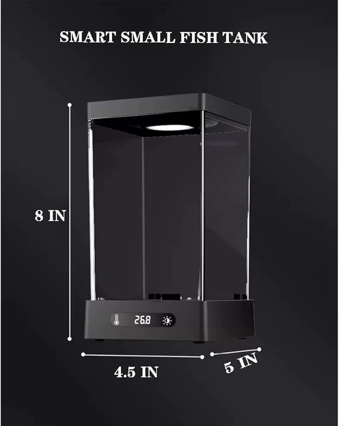 Smart Small Fish Tank Mini Aquarium with RGB Colors Light for Betta Fish Starter Kit, Adjustable Temperature and Brightness, Desktop Fish Tank for Room Decor, Smart Control with Apps