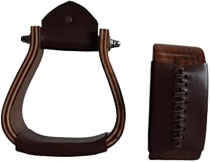 Wooden Wide Western Leather Covered Stirrups, Wooden Bell Saddle Stirrups
