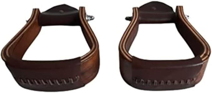 Wooden Wide Western Leather Covered Stirrups, Wooden Bell Saddle Stirrups
