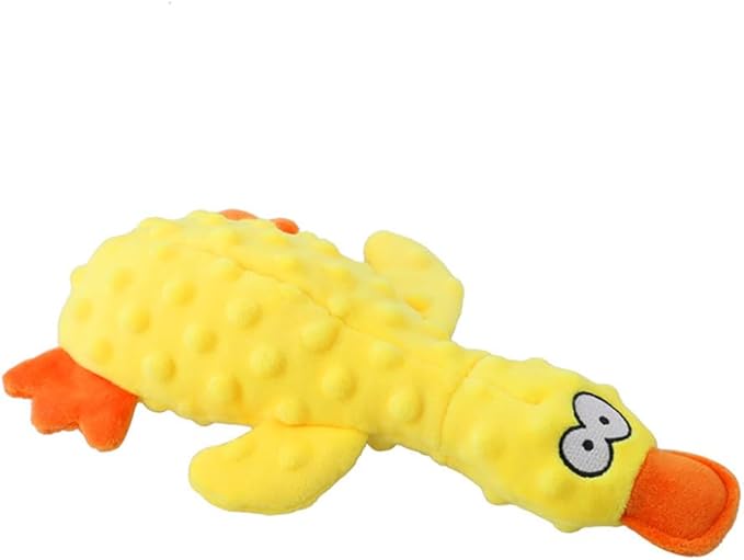 OUANGANC Calming Duck Dog Toy for Aggressive Chewers, Make a Crinkly Crunchy Noise, with Squeaker, 2025 Upgraded Indestructible Puppy Teething Toys, for Small to Medium Dog Breeds (Yellow 10.6in)