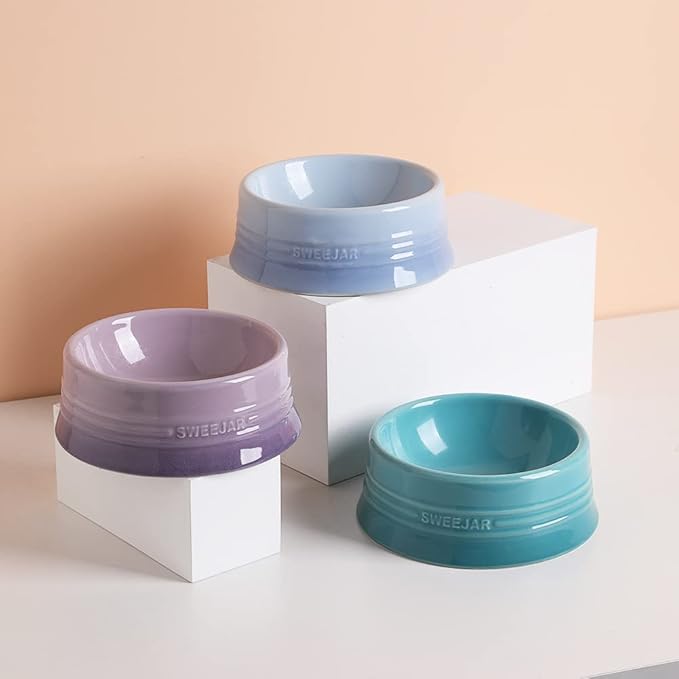 Sweejar Gradient Dog Bowl, Ceramic Dog Food Dish for Medium Dogs and Cat, Porcelain Pet Bowl for Food and Water 18 oz (Gradient Light Blue)