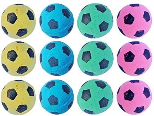 Cat Toy, Foam Sponge Soccer Ball (12 Pack), Interactive Pet Kitten Cat Exercise Toy Balls, Soft, Bouncy, Noise Free, Indoor, Pink, Yellow, Blue, Green