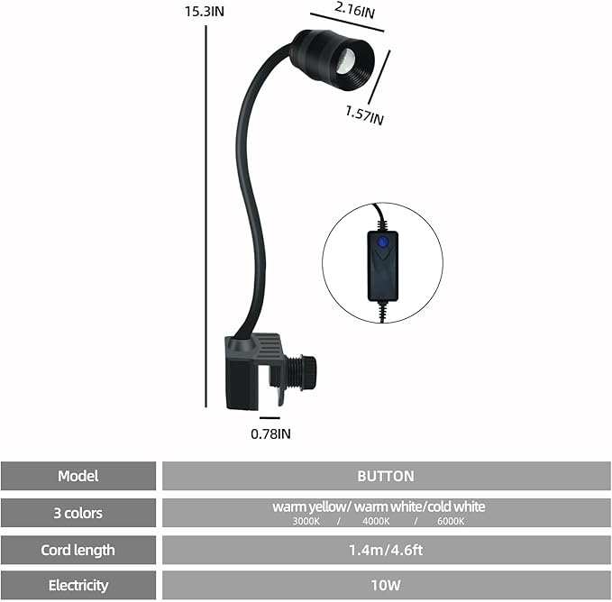 UPETTOOLS Aquarium Light Full Spectrum Fish Tank Lights LED Zoom Lights for Plants 3 Colors Adjustable Focal Length 10w