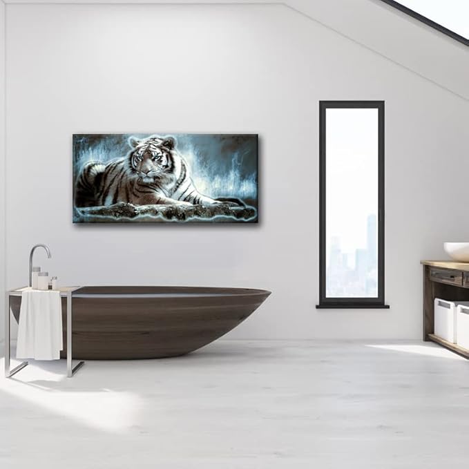 Yxbhhym Large Animals Canvas Wall Art Tiger Wall Picture Animals Prints Poster Painting White Tiger Artwork for wall Bedroom Living Room Décor Home Decorations Office Wall Decor Framed -24x48inches