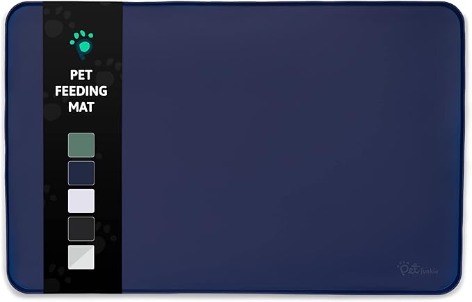 Silicone Dog Mat for Water Bowl and Food Dish, Pet Mat for Floors, Waterproof Dog Food Tray (Dark Blue)