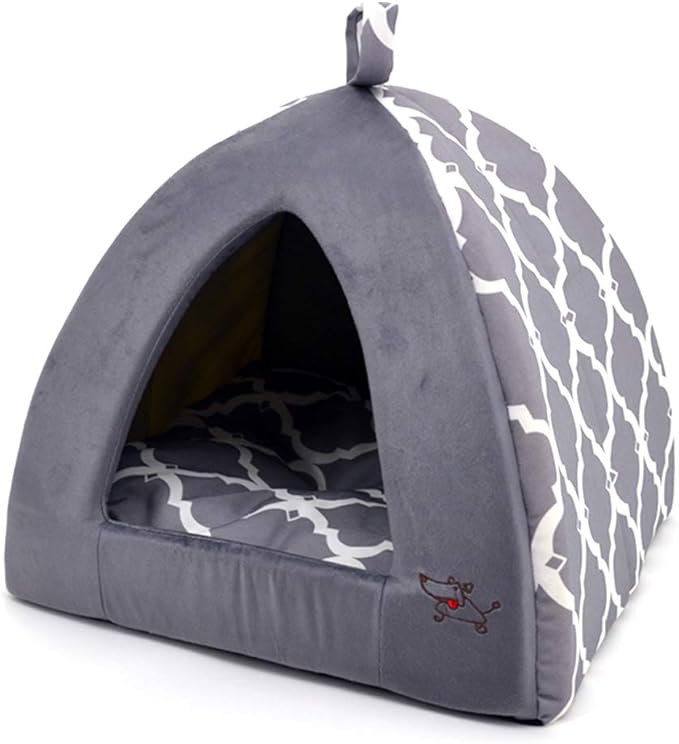 Pet Tent - Soft Bed for Dog and Cat by Best Pet Supplies - Gray Lattice, 19" x 19" x H:19"