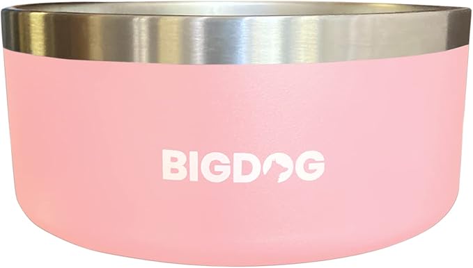 BigDog Dog Bowls, Dog Bowls for Large Dogs, Stainless Steel Dog Bowls, No Spill Dog Bowls, Dog Food and Water Bowl (100 Ounce, Pink)