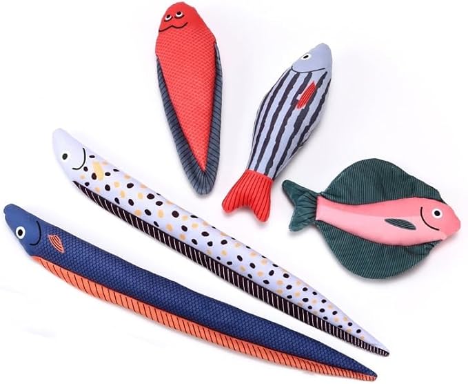 Catnip Toys 5 Pcs Set Crinkle Sound Catnip Fish, Soft and Durable, Stuffed with Natural Catnip Interactive Kitten Toy for Indoor Cat Exercise for Cats(Multi Colors)