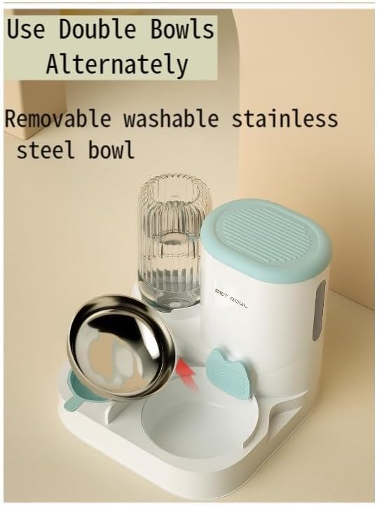 Automatic Cat Feeder & Water Dispenser - Dual Container for Dry/Wet Food, Two-in-One Upgraded Gravity Feeder and Water Dispenser Combo Set for Cats and Dogs. (Grey)