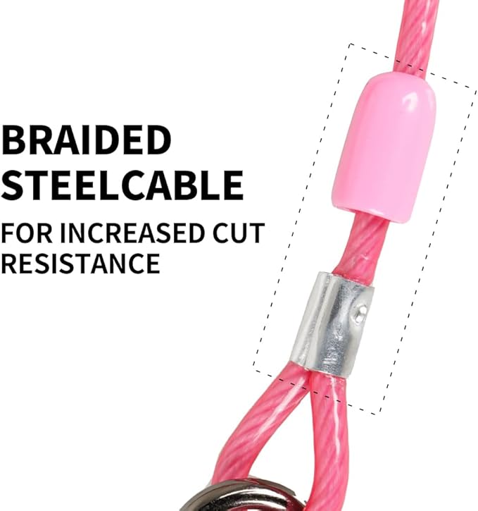 Dog tie Out Cable, 10/20/25/30/50/70/100 feet, Suitable for Dogs up to 350 pounds, Dog Cable with Swivel Buckle, Lightweight, Non-Winding, for Outdoor Camping, Yard Dog Cable (Pink, 10FT)