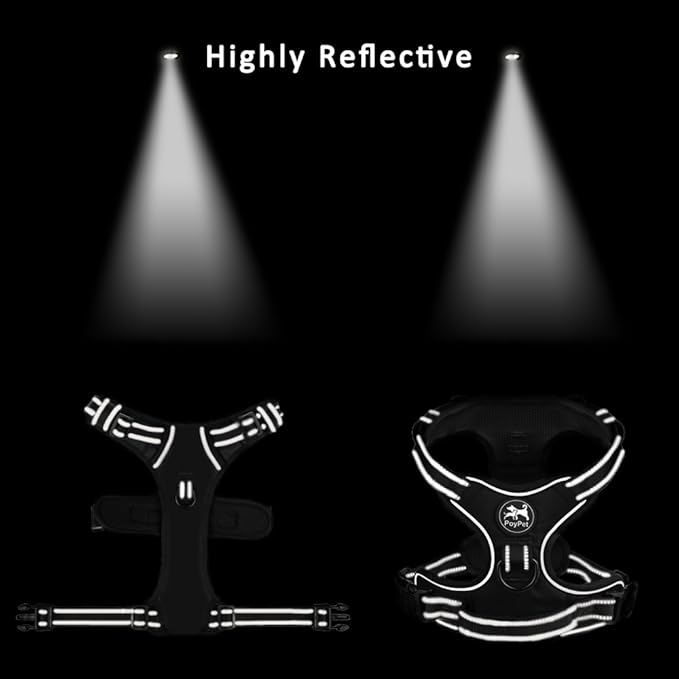 PoyPet No Pull Dog Harness, Reflective Comfortable Vest Harness with Front & Back 2 Leash Attachments and Easy Control Handle Adjustable Soft Padded Pet Vest for Small to Large Dogs (Pink,M)