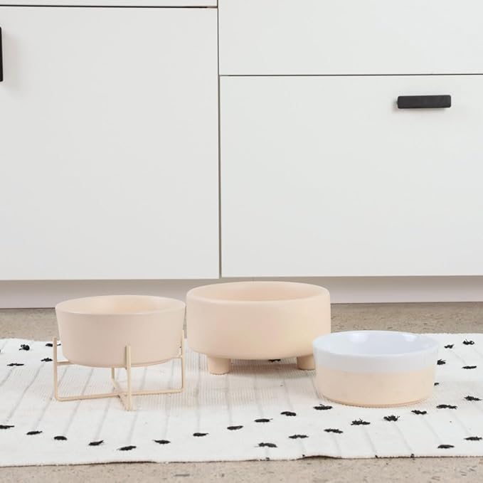 Waggo Uplift Ceramic Dog Bowl for Small Medium and Large Breeds - Heavyweight and Durable Pet Food and Water Dish Crock, Dishwasher Safe, Modern, Elevated Feeder (Buttercream, Small)