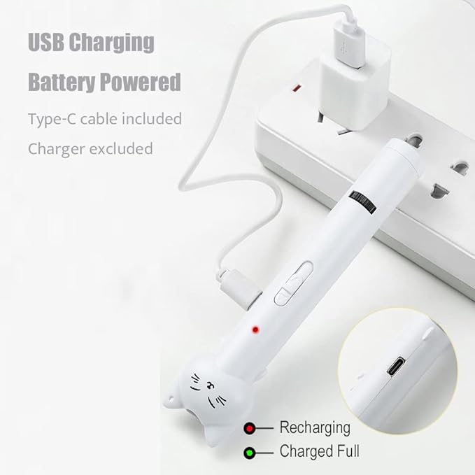 PARTSPOWER Laser Pointer Interative Cat Toy for Cats to Chase, Rechargeable Red Laser Light Pointer Exercises Training Tool for Kittens Cats Dogs (White)