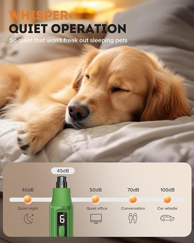 YABIFE 7-Speed Pet Nail Grinder with Light – Heavy Duty, Whisper Quiet Nail Trimmer for Dogs, Cats, Birds & Small Animals – Single-Handed Operation