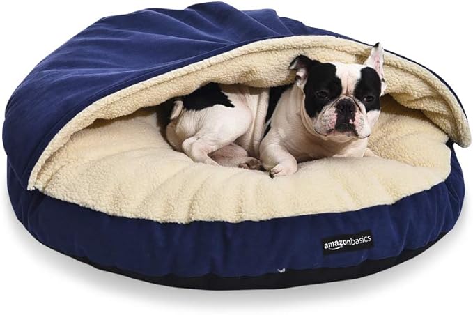 Amazon Basics Pet Cave Bed for Dog, With Removal Nesting Cave Cover, Fits up to 30lbs Pets, 35 x 35 x 13 inches, Blue