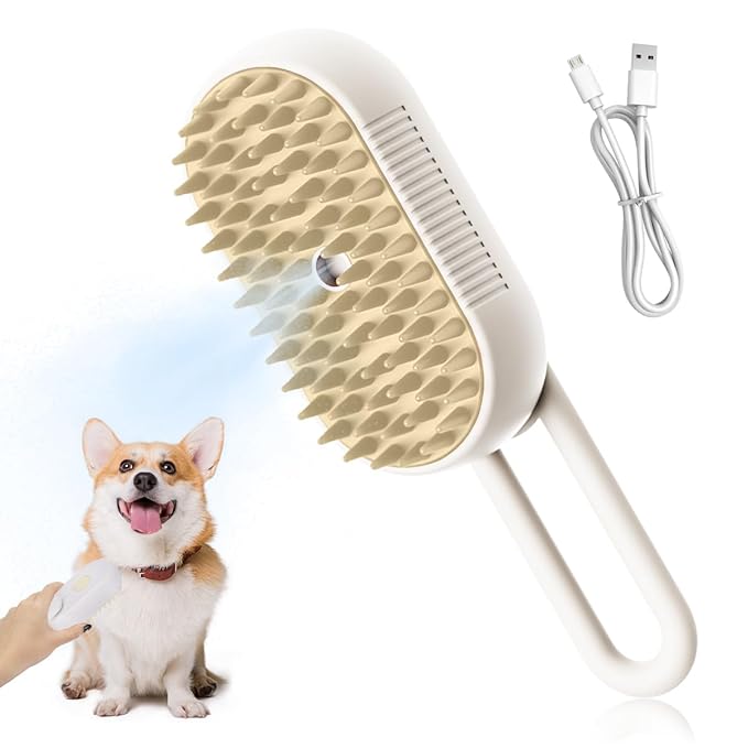 New Cat Grooming Brush With Steam - Rechargeable, Anti-Static, Massage, Cleaning, Shedding & Combing All In One
