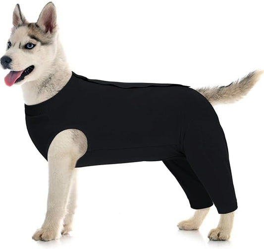 Kuoser Dog Surgery Suit Female Spay Male Neuter, Dog Leg Sleeve to Stop Licking Soft Dog Onesie for Abdominal Wound, Dog Recovery Suit Rear Leg Sleeves Pet Elbow Brace Protector, Black L
