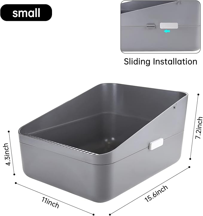 Sfozstra Cats Litter Box Low: Open Sifting Design -Tracking Space Saving - Grey Small Litter Box for Kittens up to 8 lbs