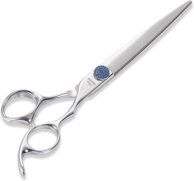 7'' Dog Grooming Scissors CNC 440C Blades Sharp and Durable Polished Straight Dog Shears with Blue Diamond Adustable Screws Easy to Use for Groomer and Home User