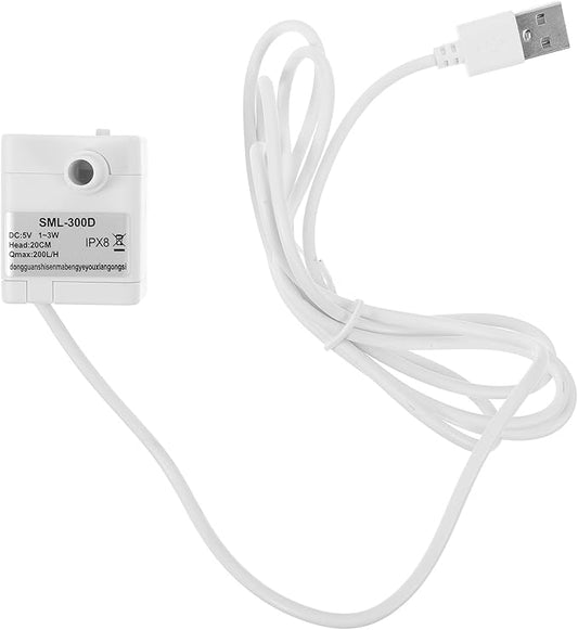 Housoutil Mini Submersible Water Pump, Quiet Usb Fountain Pump for Pet Water Fountain, Aquarium, Hydroponics, White