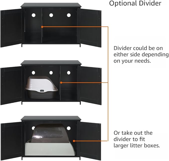 unipaws Black Top Opening Cat Litter Box Enclosure, Flip Top XL Extra Large Cat Box Furniture, Friendly to Elderly People, High Jumbo Automatic Litter Box Cover Hidden for Large Cat